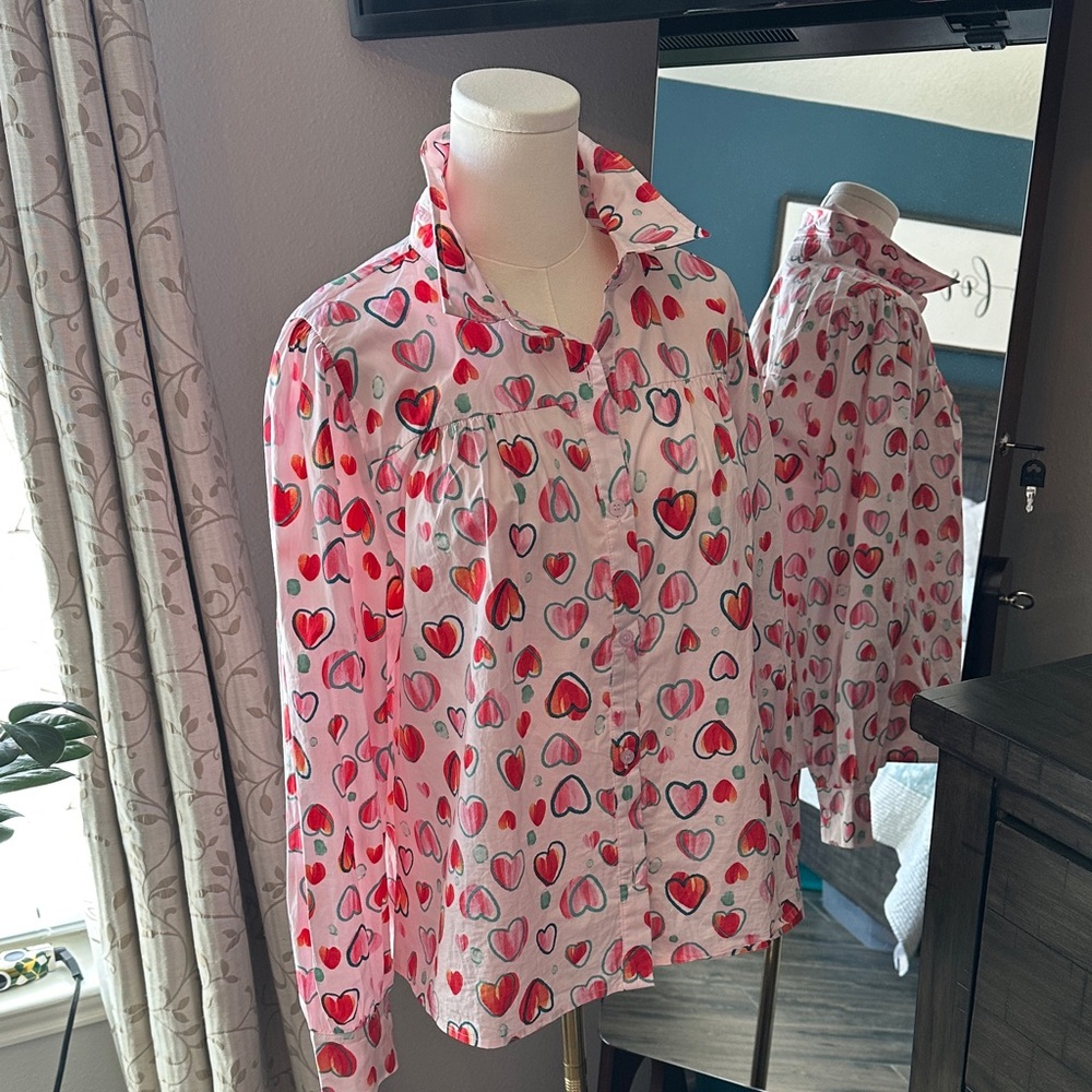 JODIFL Heart Patterned Button-Up Shirt - Picture 1 of 15